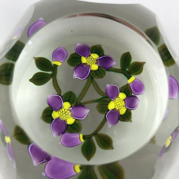 Perthshire PP221 2000 Amethyst & Yellow Flower Bouquet Faceted Paperweight Cert - Picture 7 of 16